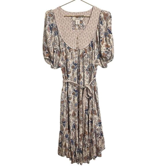 Lucky Brand Floral Puff Sleeve Midi Dress Size Small - Picture 1 of 7
